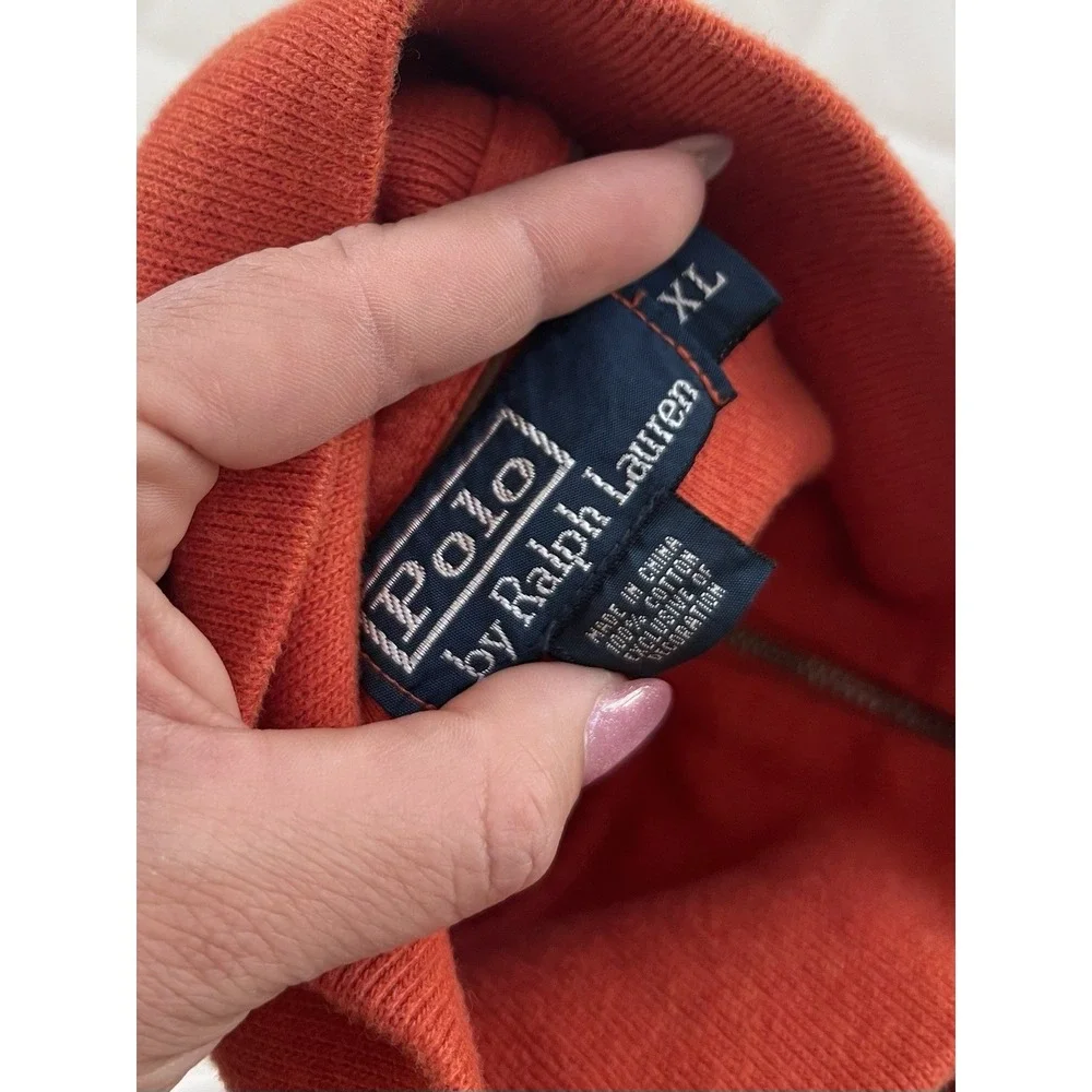 Polo Ralph Lauren Mens XL 1/4 Zip Pullover Sweater Orange Mock Neck Classic Logo